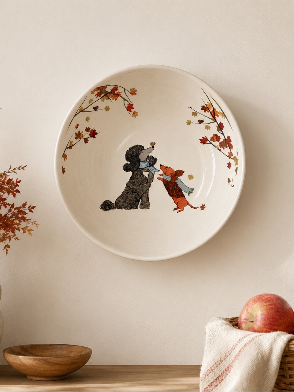 Pier 1 Imports Park Ave Puppies Lazy Sunday Autumn Dog Bowl Poodle Dachshund